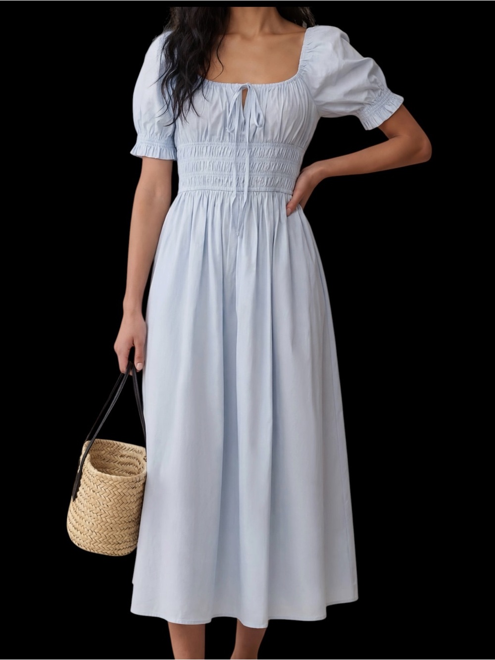 Few Moda Sorella Fenella Cotton Dress Powder Blue Ruched Pockets Lined NWT